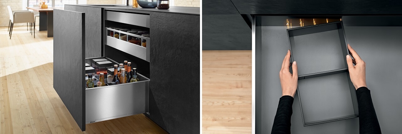 פתרונות אחסון לסידור וארגון מגירות המטבח BLUM פתרונות אחסון לסידור וארגון מגירות המטבח BLUM